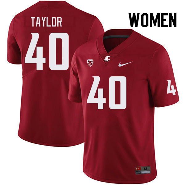 Women #40 Joe Taylor Washington State Cougars College Football Jerseys Stitched Sale-Crimson